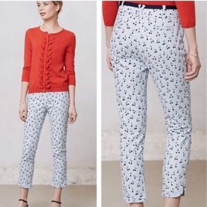 Anthropologie Cartonnier Charlie Cherry Floral Print Blue Cropped Pants Size 4